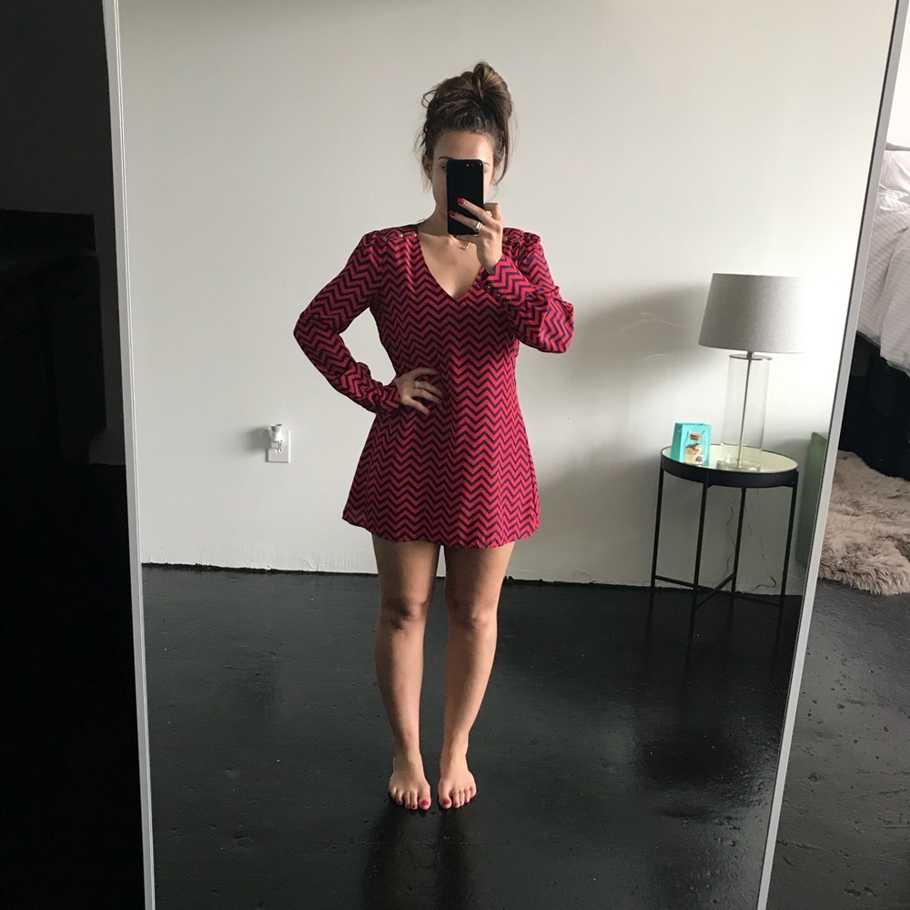 Red and blue chevron dress